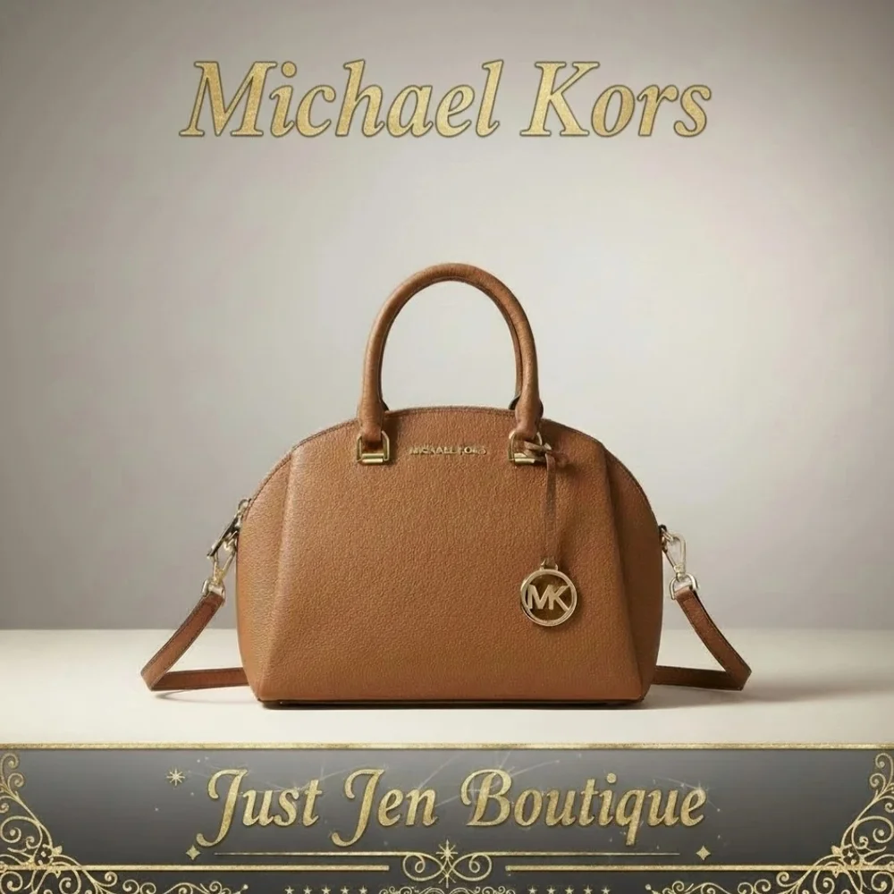 Michael Kors Maxine Pebbled Leather Acorn Tan Dome Crossbody Satchel Bag - Picture 12 of 13